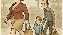 Witz: Am Wochenmarkt rät Papa: Heirate nie