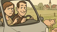 Witz: Streit im Auto, Schweine-Verwandtschaft?